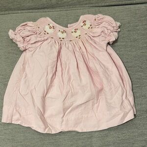 Girls Pink Smocked Puff-Sleeve Dress